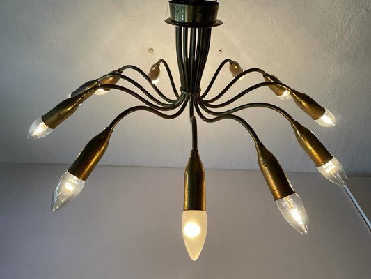 Mid-Century German Full Brass 12-Armed Sputnik Chandelier, 1950s-RDS-1196888