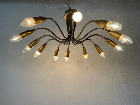 Mid-Century German Full Brass 12-Armed Sputnik Chandelier, 1950s-RDS-1196888