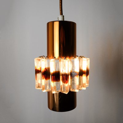 Mid-Century German Glass & Copper Hanging Lamp, 1960s-YGX-1172081