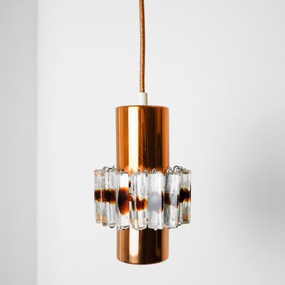 Mid-Century German Glass & Copper Hanging Lamp, 1960s-YGX-1172081