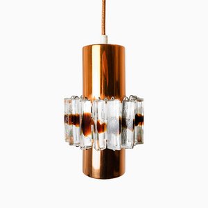 Mid-Century German Glass & Copper Hanging Lamp, 1960s-YGX-1172081