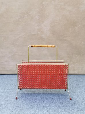 Mid-Century German Gold & Red Magazine Rack, 1950s-FW-1294968