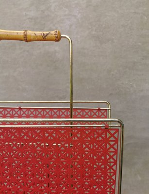 Mid-Century German Gold & Red Magazine Rack, 1950s-FW-1294968