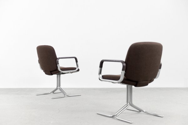 Mid-Century German Modern Brown Aluminum Chairs from Mauser Werke Waldeck, 1970s, Set of 2-ZAA-1132916