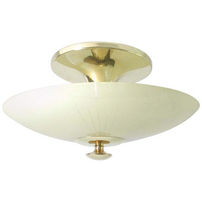 Mid-Century German Opaline and Brass Flush Mount, 1950s-OE-897860