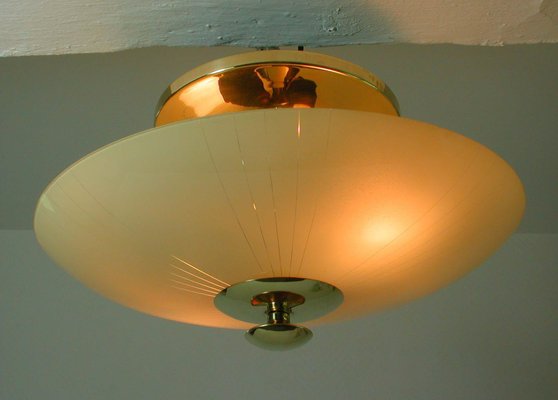 Mid-Century German Opaline and Brass Flush Mount, 1950s-OE-897860