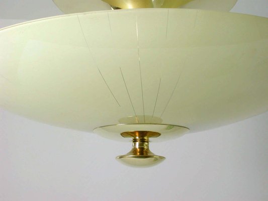 Mid-Century German Opaline and Brass Flush Mount, 1950s-OE-897860