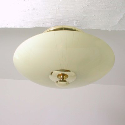 Mid-Century German Opaline and Brass Flush Mount, 1950s-OE-897860