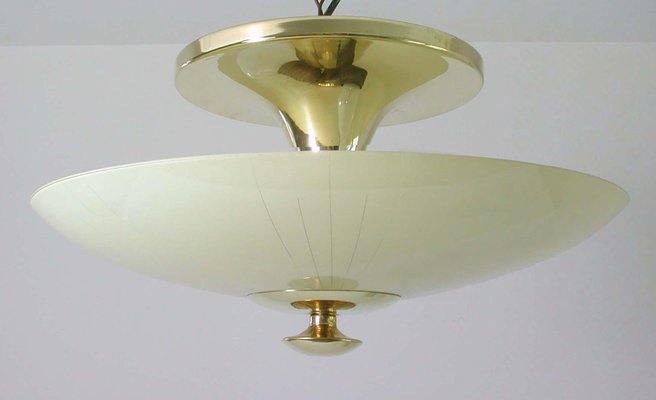 Mid-Century German Opaline and Brass Flush Mount, 1950s-OE-897860