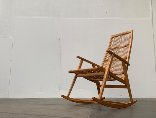 Mid-Century German Rattan Rocking Chair from Deutschen Werkstätten Hellerau, 1960s-UAH-1016664