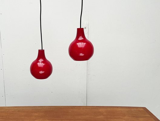 Mid-Century German Red Glass Pendant Lamps from Peill & Putzler, 1960s, Set of 2-UAH-1778494