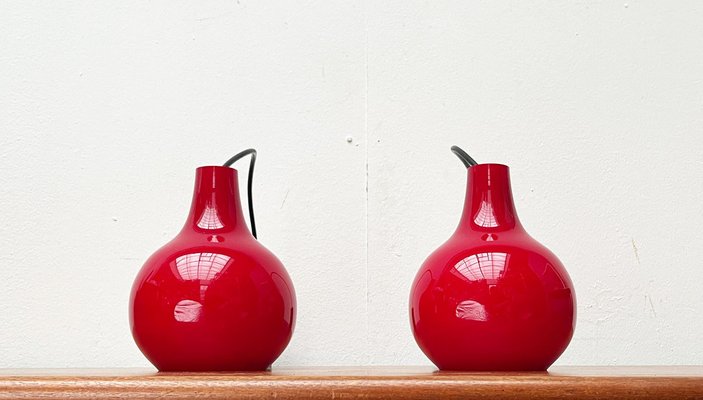 Mid-Century German Red Glass Pendant Lamps from Peill & Putzler, 1960s, Set of 2-UAH-1778494