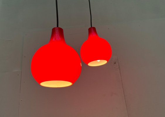 Mid-Century German Red Glass Pendant Lamps from Peill & Putzler, 1960s, Set of 2-UAH-1778494