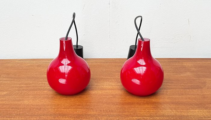 Mid-Century German Red Glass Pendant Lamps from Peill & Putzler, 1960s, Set of 2-UAH-1778494