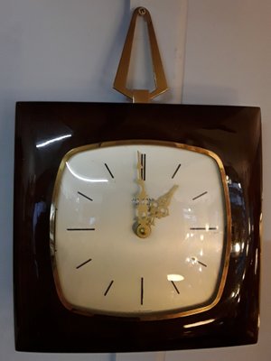 Mid-Century German Wall Clock Ato-Mat in Dark Walnut & Light Birch, 1950s-HOI-1726483