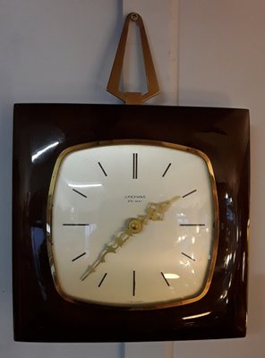 Mid-Century German Wall Clock Ato-Mat in Dark Walnut & Light Birch, 1950s-HOI-1726483