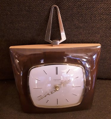 Mid-Century German Wall Clock Ato-Mat in Dark Walnut & Light Birch, 1950s-HOI-1726483