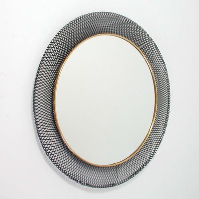 Mid-Century German Wall Mirror in Black Metal & Brass from Vereinigte Werkstätten, Munich-OE-897826