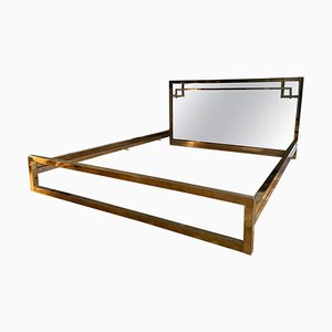 Mid-Century Gilded Metal and Bronze Mirror Headboard Bed from Belgo Chrome, 1970s-JG-1239498