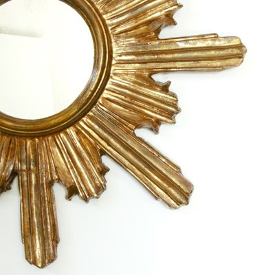 Mid-Century Gilded Wooden Sun Mirror, 1950s-WK-742582