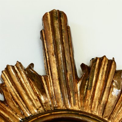 Mid-Century Gilded Wooden Sun Mirror, 1950s-WK-742582