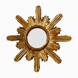 Mid-Century Gilded Wooden Sun Mirror, 1950s-WK-742582