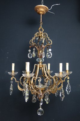 Mid-Century Gilt Iron Chandelier, 1950s-WSV-1813734