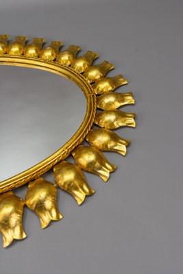 Mid-Century Gilt Metal Oval Sunburst Wall Mirror, 1950s-KEG-1754138