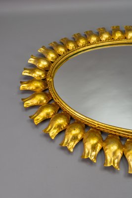 Mid-Century Gilt Metal Oval Sunburst Wall Mirror, 1950s-KEG-1754138