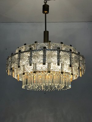 Mid-Century Glass and Brass Chandelier by Kamenicky Senov-JXK-1156380