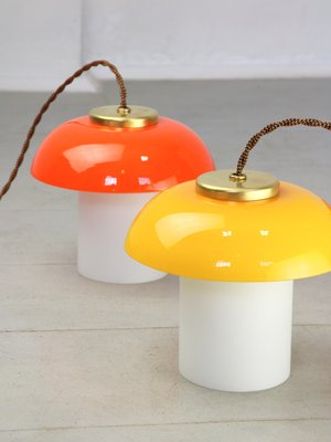 Mid-Century Glass and Brass Mushroom Pendant Lamps, Set of 2-HGJ-1440899