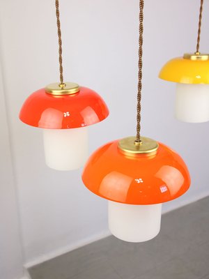 Mid-Century Glass and Brass Mushroom Pendant Lamps, Set of 3-HGJ-1440906