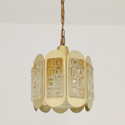 Mid-Century Glass & Brass Ceiling Lamp from Vitrika, Denmark, 1960s-BMM-1098001