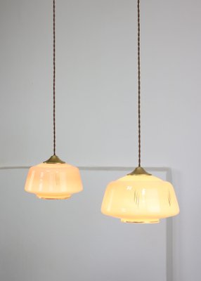 Mid-Century Glass & Brass Pendant Lamp, Set of 2-HGJ-1080193