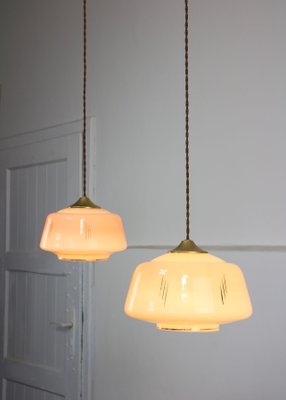 Mid-Century Glass & Brass Pendant Lamp, Set of 2-HGJ-1080193