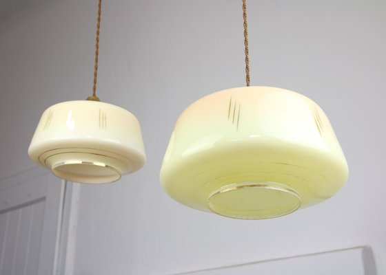 Mid-Century Glass & Brass Pendant Lamp, Set of 2-HGJ-1080193