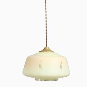 Mid-Century Glass & Brass Pendant Lamp, Set of 2-HGJ-1080193