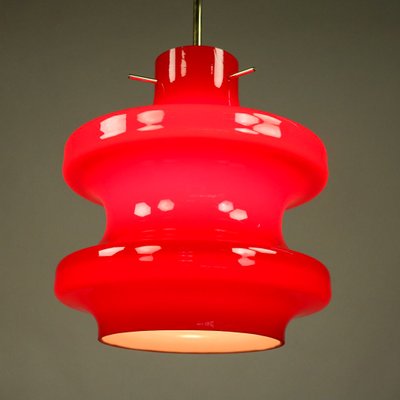 Mid-Century Glass, Cherry & Brass Pendant Lamp-FUP-582752