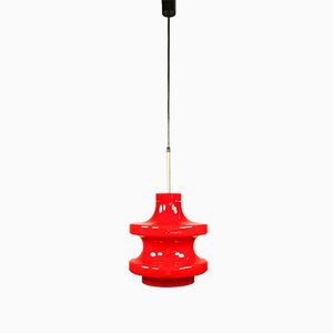 Mid-Century Glass, Cherry & Brass Pendant Lamp-FUP-582752