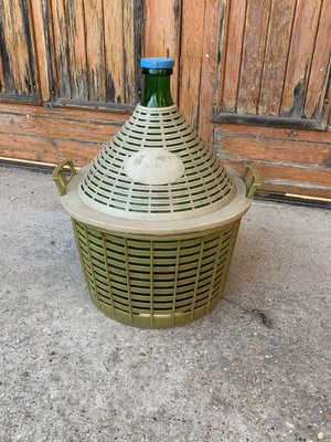 Mid-Century Glass Demijohn in Plastic Basket-OXJ-1706449