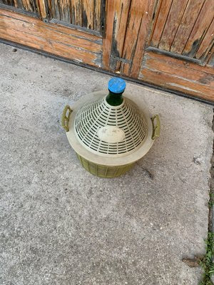 Mid-Century Glass Demijohn in Plastic Basket-OXJ-1706449