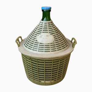 Mid-Century Glass Demijohn in Plastic Basket-OXJ-1706449