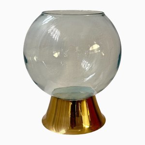 Mid-Century Glass Sphere Vase with Brass Base, 1980s-NOT-1819398