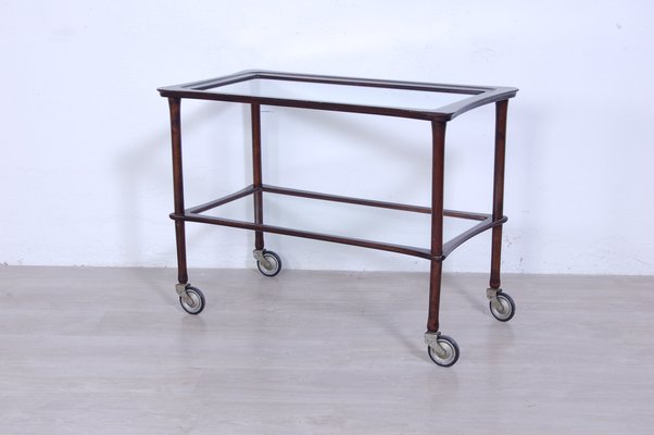 Mid-Century Glass & Wood Trolley, 1950s-XSG-1306560