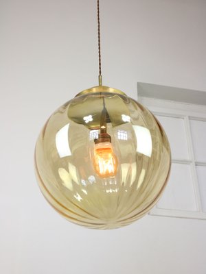 Mid-Century Globe Pendant in Yellow Glass and Brass-HGJ-1299416