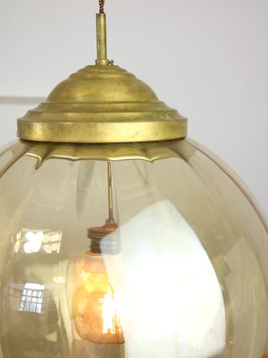 Mid-Century Globe Pendant in Yellow Glass and Brass-HGJ-1299416