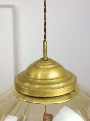 Mid-Century Globe Pendant in Yellow Glass and Brass-HGJ-1299416