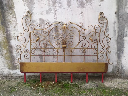 Mid-Century Gold Wrought Iron Headboard, 1950s-EAD-805709