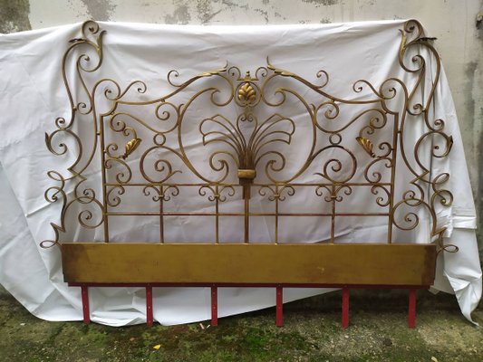 Mid-Century Gold Wrought Iron Headboard, 1950s-EAD-805709