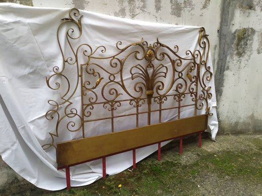 Mid-Century Gold Wrought Iron Headboard, 1950s-EAD-805709